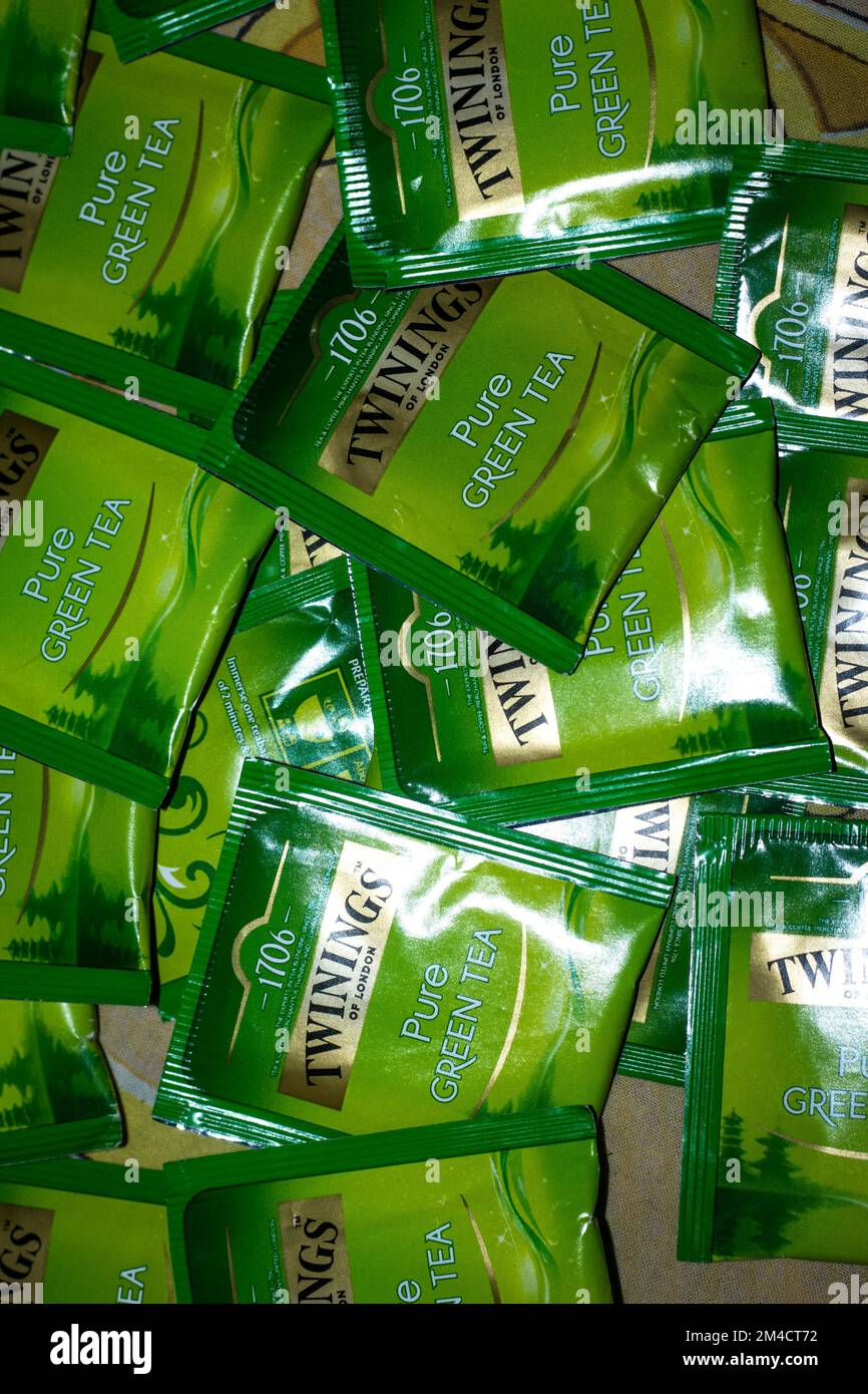 Delhi, Inde - Twinings thé vert canneberge, sachets de thé Banque D'Images