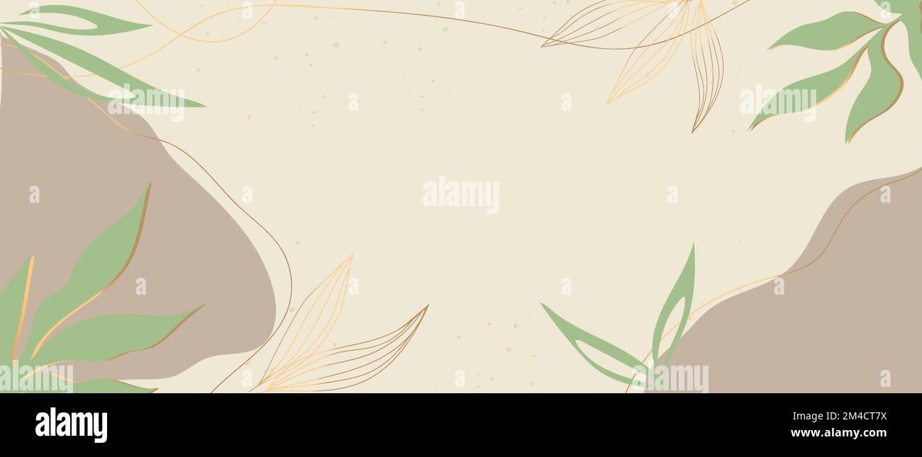Papier peint de style abstrait avec des formes et des lignes botaniques. Tons pastel or beige et vert. Arrière-plan élégant. Convient pour enregistrer les cartes de date, dans Illustration de Vecteur