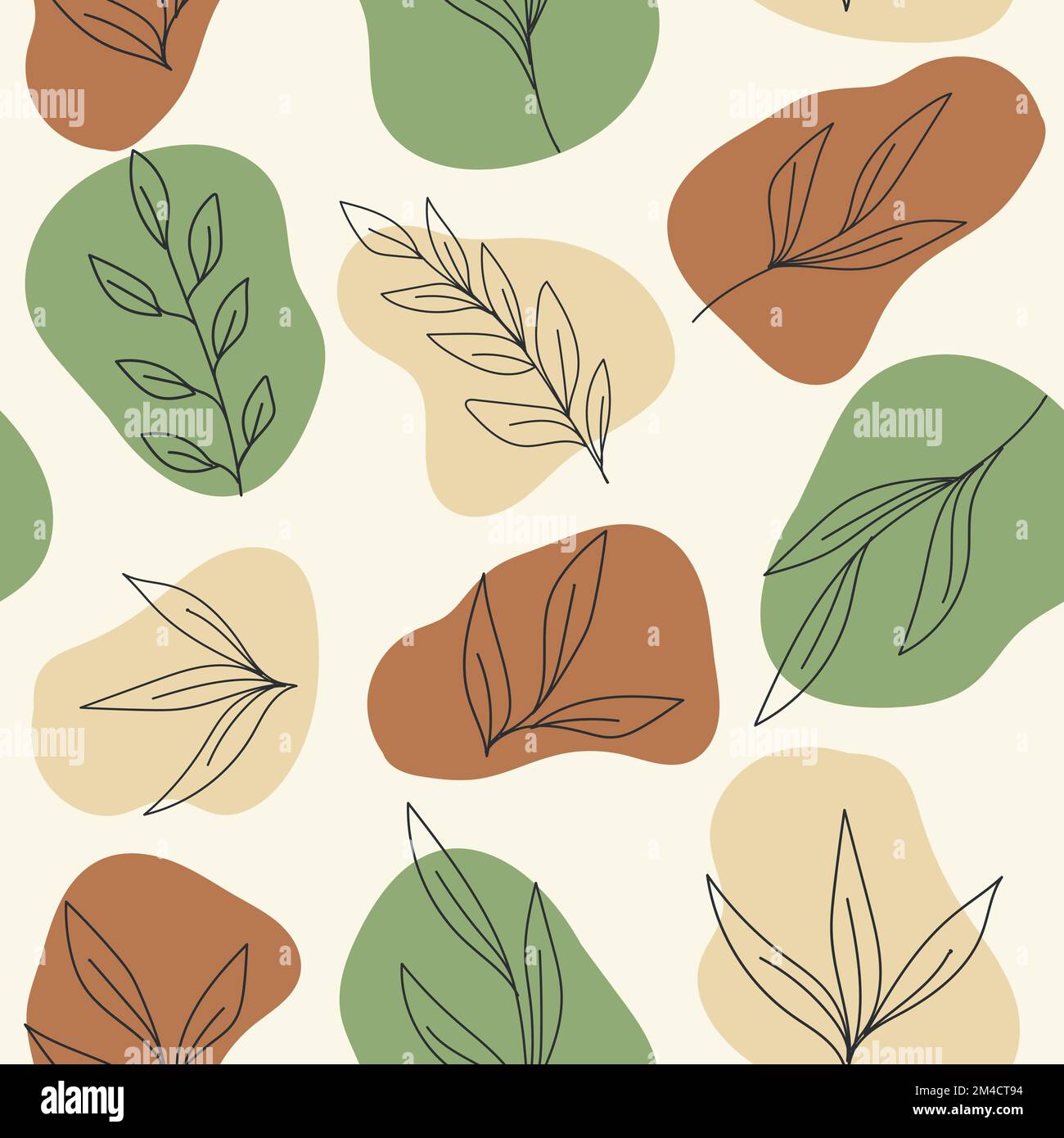 Motif boho sans coutures avec éléments botaniques dans des formes abstraites beige brun et vert. Design simple et élégant Illustration de Vecteur