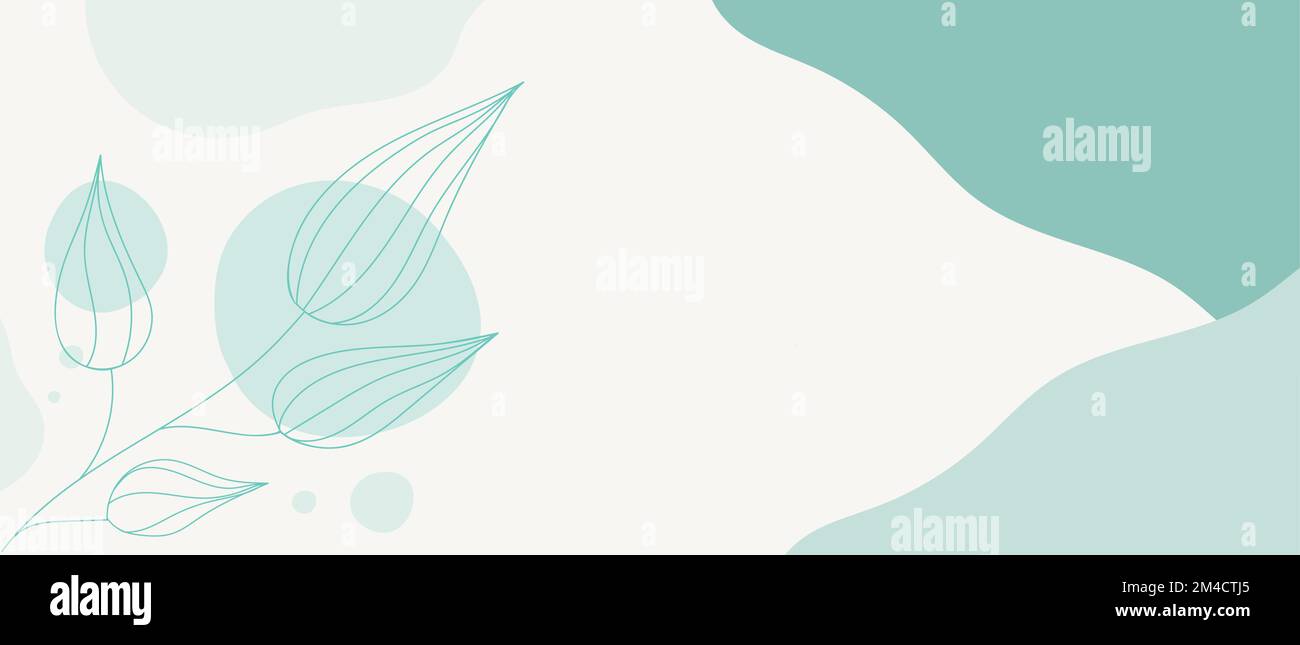 Fond d'écran minimaliste bleu pâle avec élément botanique de contour. Papier peint élégant et simple aux formes abstraites. Couleur turquoise pâle. Art vectoriel Illustration de Vecteur