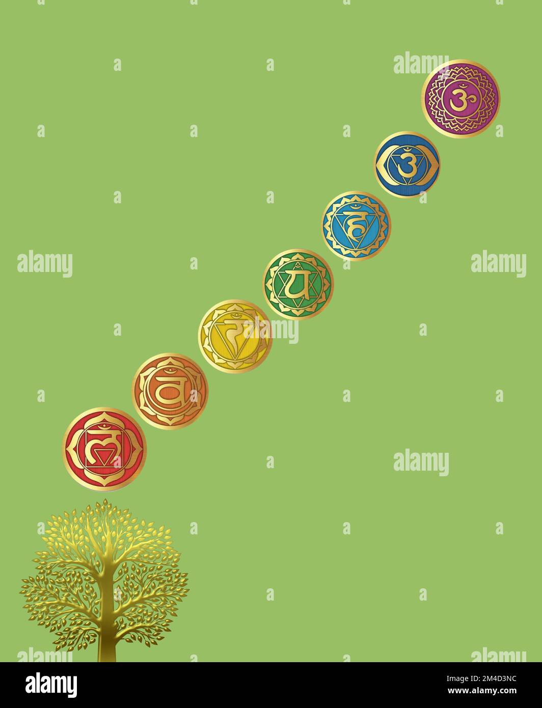 Symboles chakra et symboles de géométrie sacrée isolés sur fond de couleur avec espace de copie pour la conception Banque D'Images