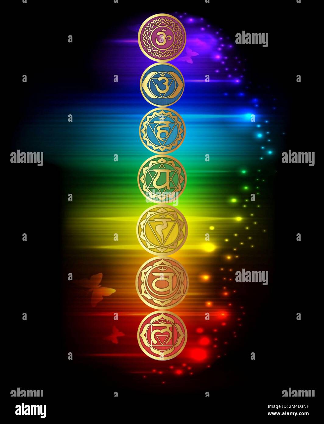 Symboles chakra et symboles de géométrie sacrée isolés sur fond de couleur avec espace de copie pour la conception Banque D'Images