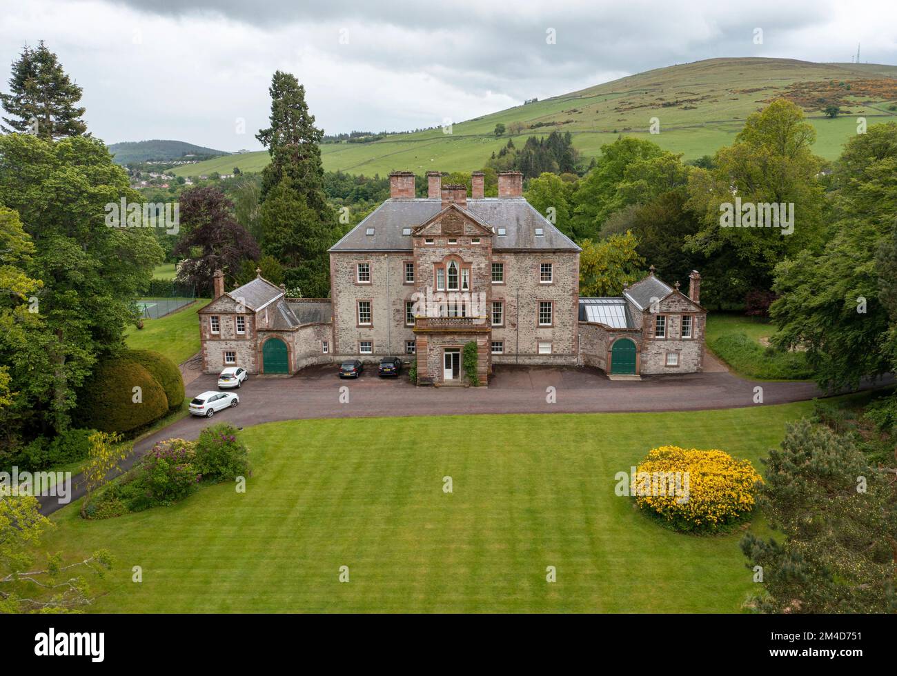 Vue extérieure de Torwoodlee Mansion House, Galashiels, Scottish Borders, Royaume-Uni. Banque D'Images