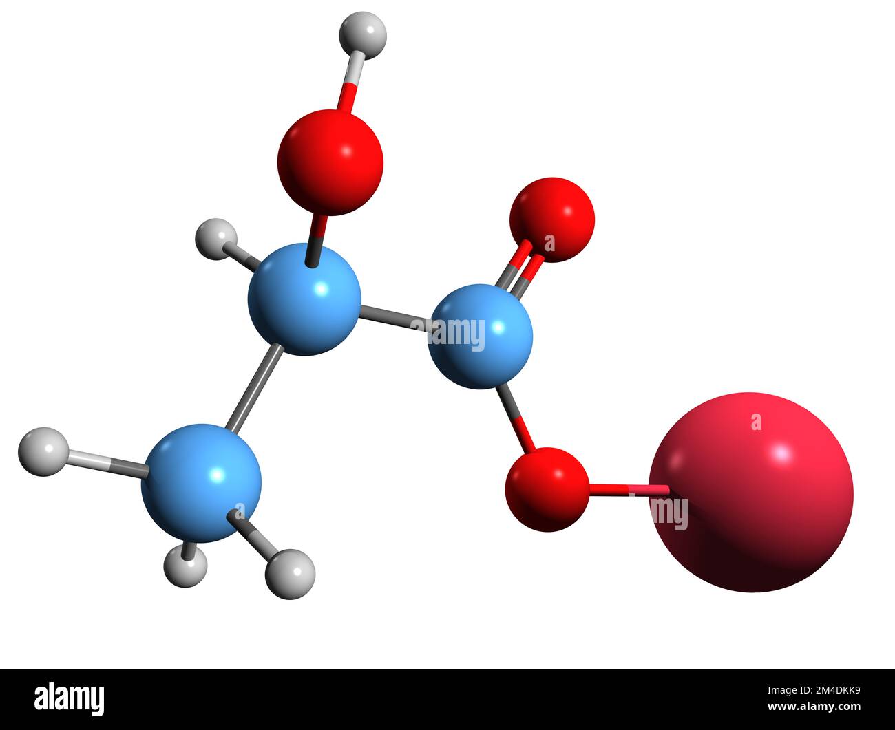 3D image de la formule squelettique du lactate de sodium - structure chimique moléculaire du 2-hydroxypropanoate de sodium isolé sur fond blanc Banque D'Images