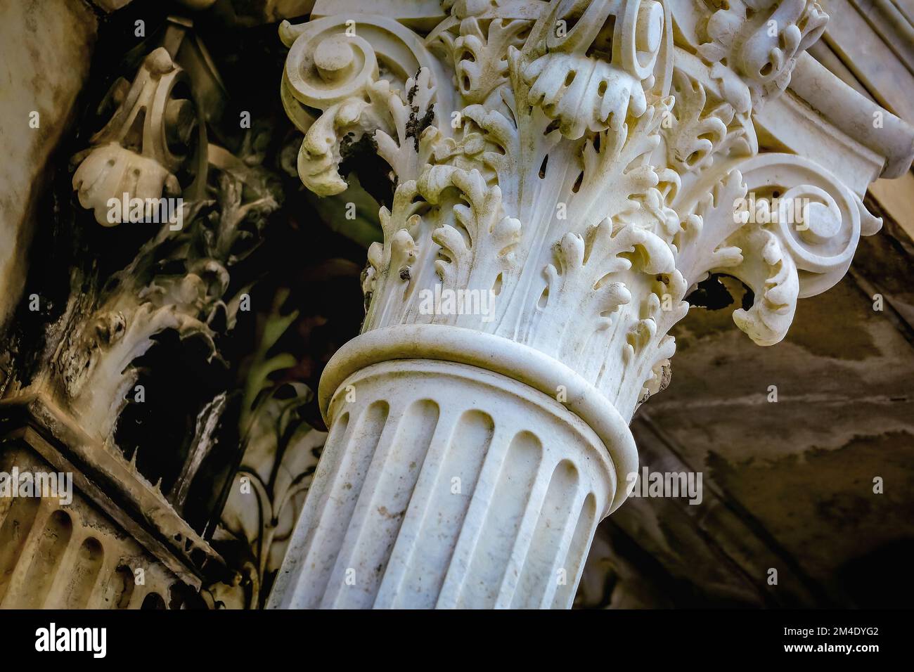 Détail de colonne architecturale grecque Corinthienne, Buenos Aires, Argentine Banque D'Images