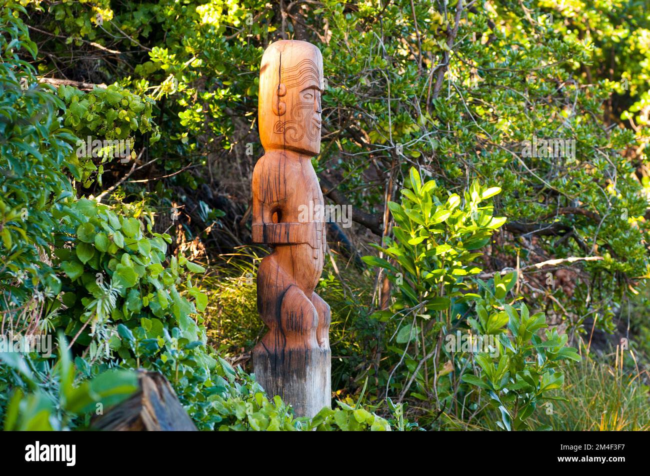 Une sculpture en bois de Kupe à Titahi Bayin Porirua City près de Wellington, Nouvelle-Zélande Banque D'Images