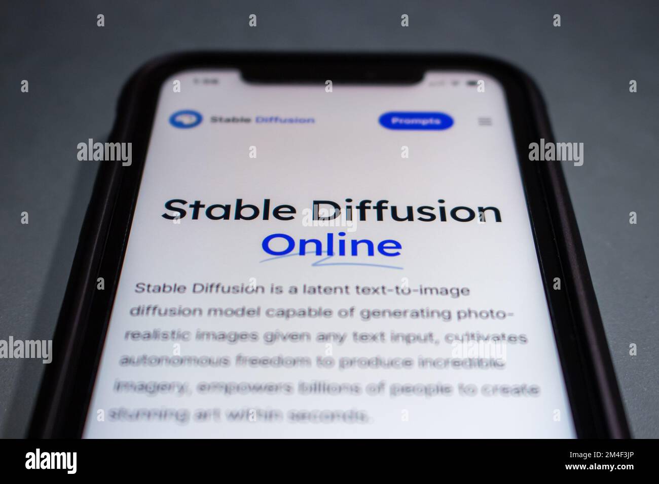 Vancouver, CANADA - Déc 18 2022 : logo de diffusion stable en gros plan vu sur son site web sur un écran iPhone. La diffusion stable est un apprentissage profond, texte- Banque D'Images