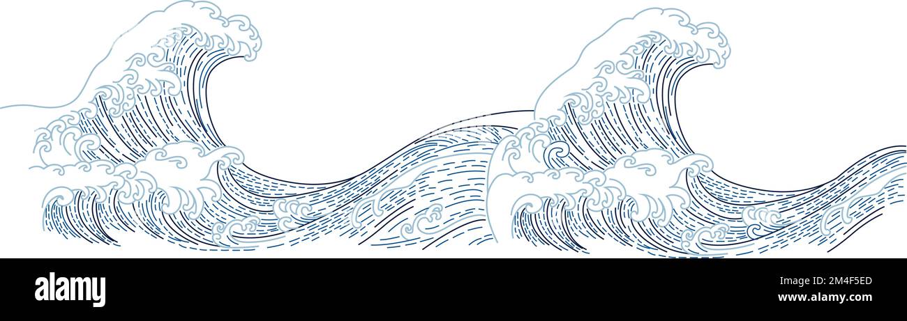 Illustration du vecteur d'onde océanique d'eau onde japonaise Illustration de Vecteur