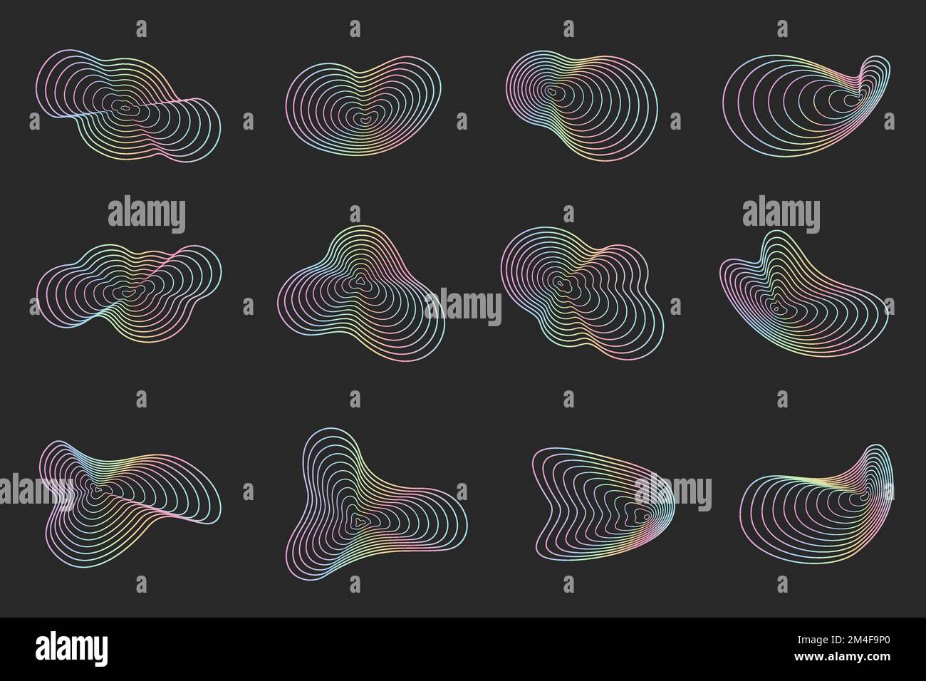 Cercles topographiques abstraits. Formes de texture de couleur néon organique. Jeu d'illustrations holographiques vectorielles. Illustration de Vecteur
