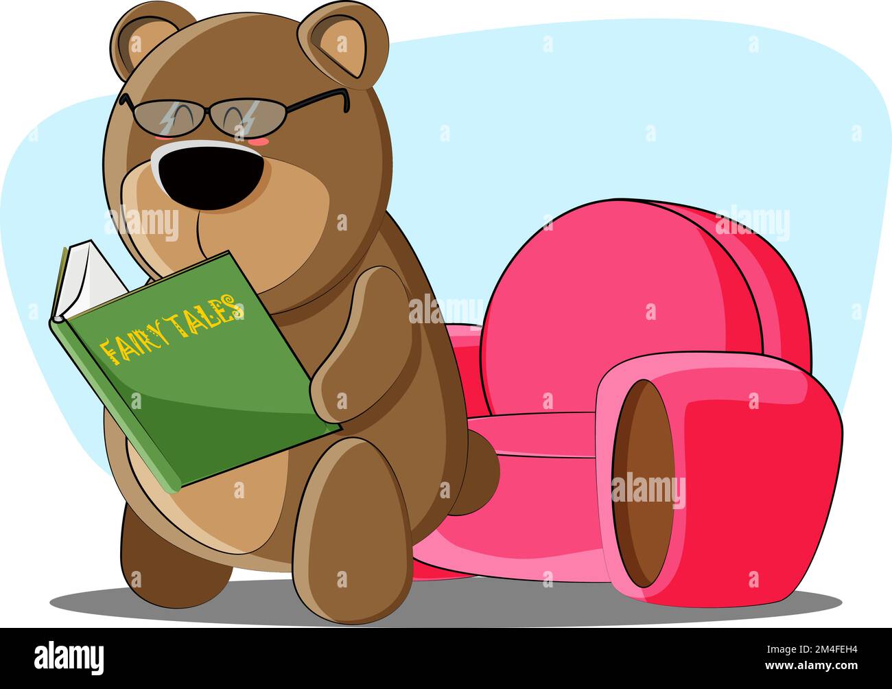 Les histoires de coucher ont décidé de lire l'ours en peluche mignon Illustration de Vecteur