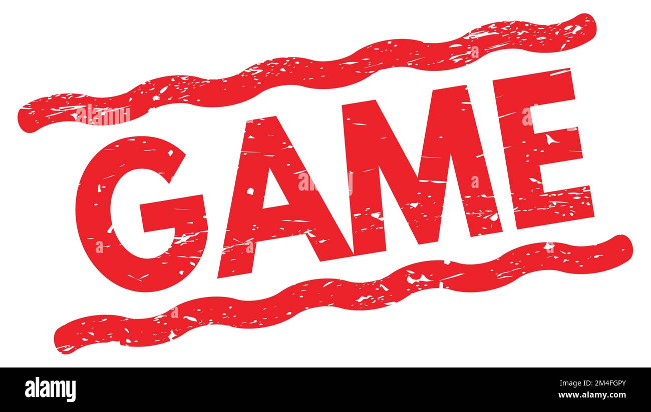 Texte DU JEU écrit sur le signe rouge. Banque D'Images