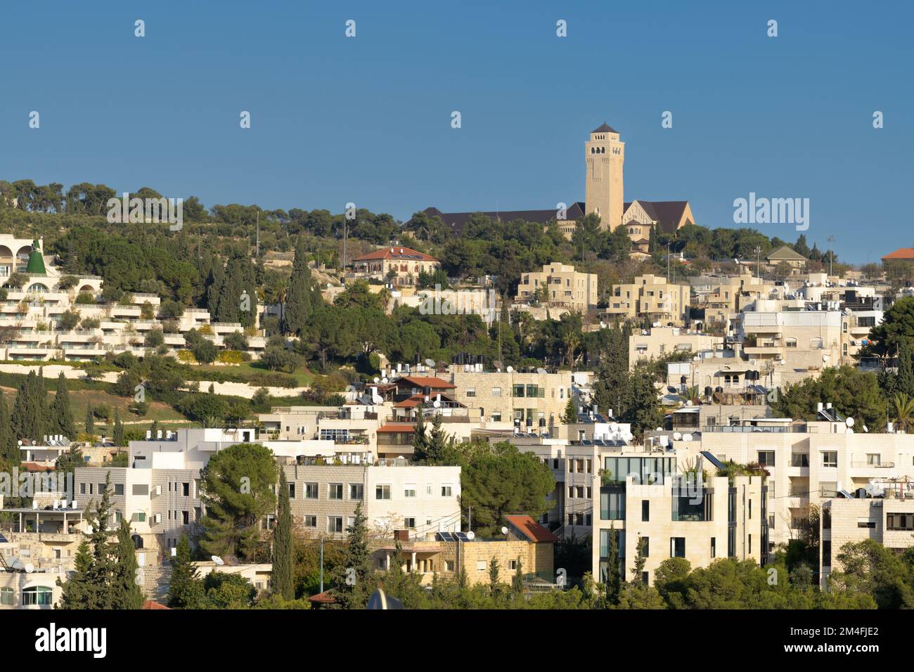 Vue sur le paysage de Jérusalem avec l'église luthérienne de l'Ascension. Jérusalem. Israël Banque D'Images