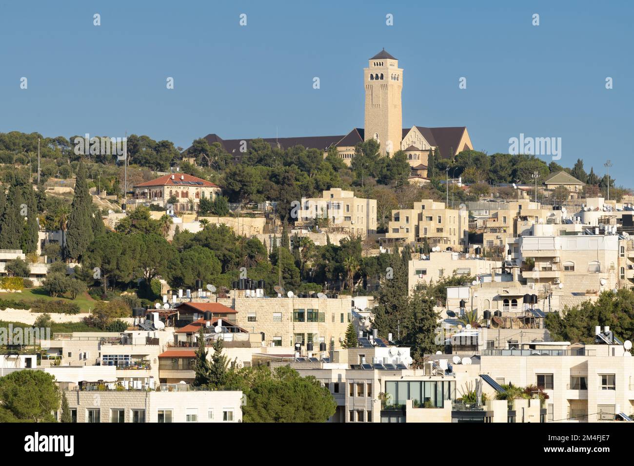 Vue sur le paysage de Jérusalem avec l'église luthérienne de l'Ascension. Jérusalem. Israël Banque D'Images