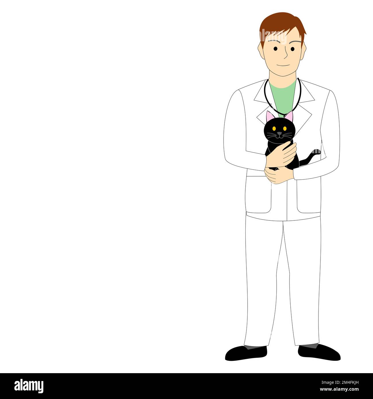Un jeune médecin, vétérinaire tenant un chat noir, fond blanc Banque D'Images