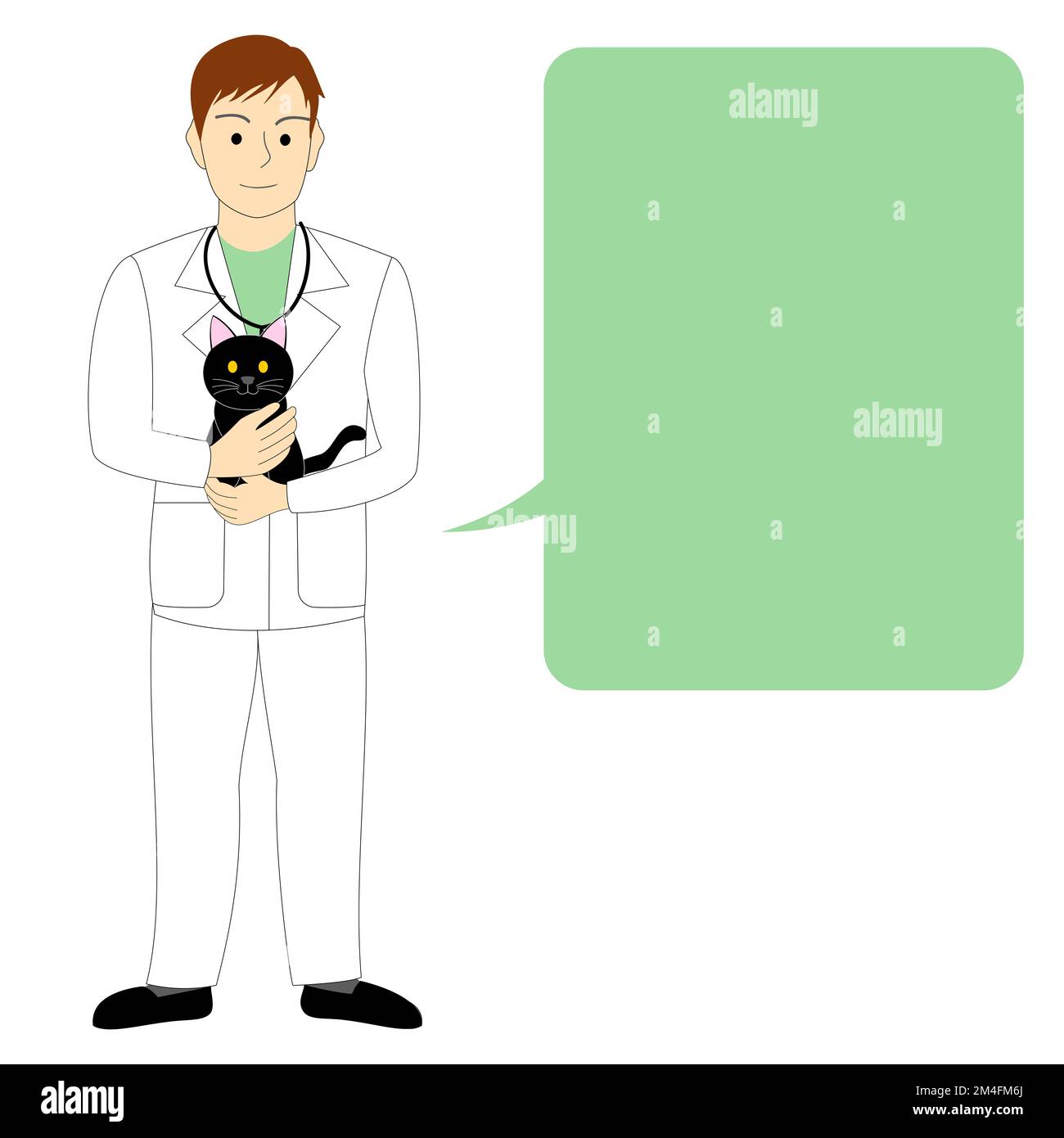 Un jeune médecin, vétérinaire tenant un chat noir, fond blanc Banque D'Images