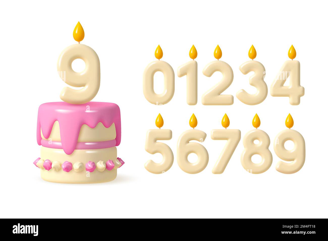 ensemble de 3d gâteaux d'anniversaire avec numéros de bougie. Illustration de Vecteur
