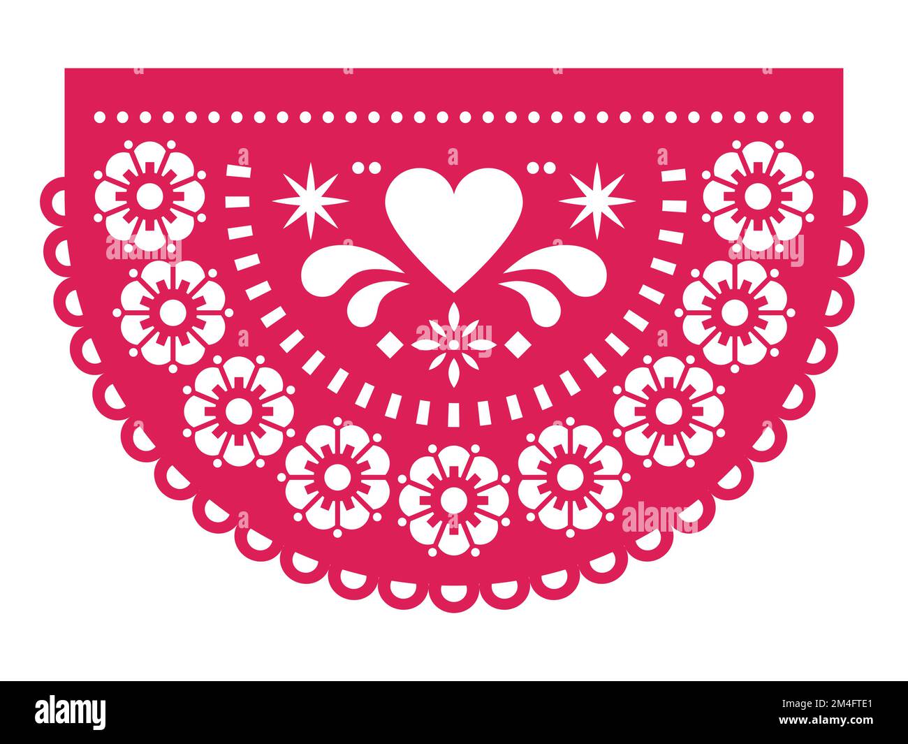 Saint-Valentin papier découpe décoration Papel Picado vecteur demi-cercle design avec coeur et fleurs, guirlande de fête mexicaine Illustration de Vecteur