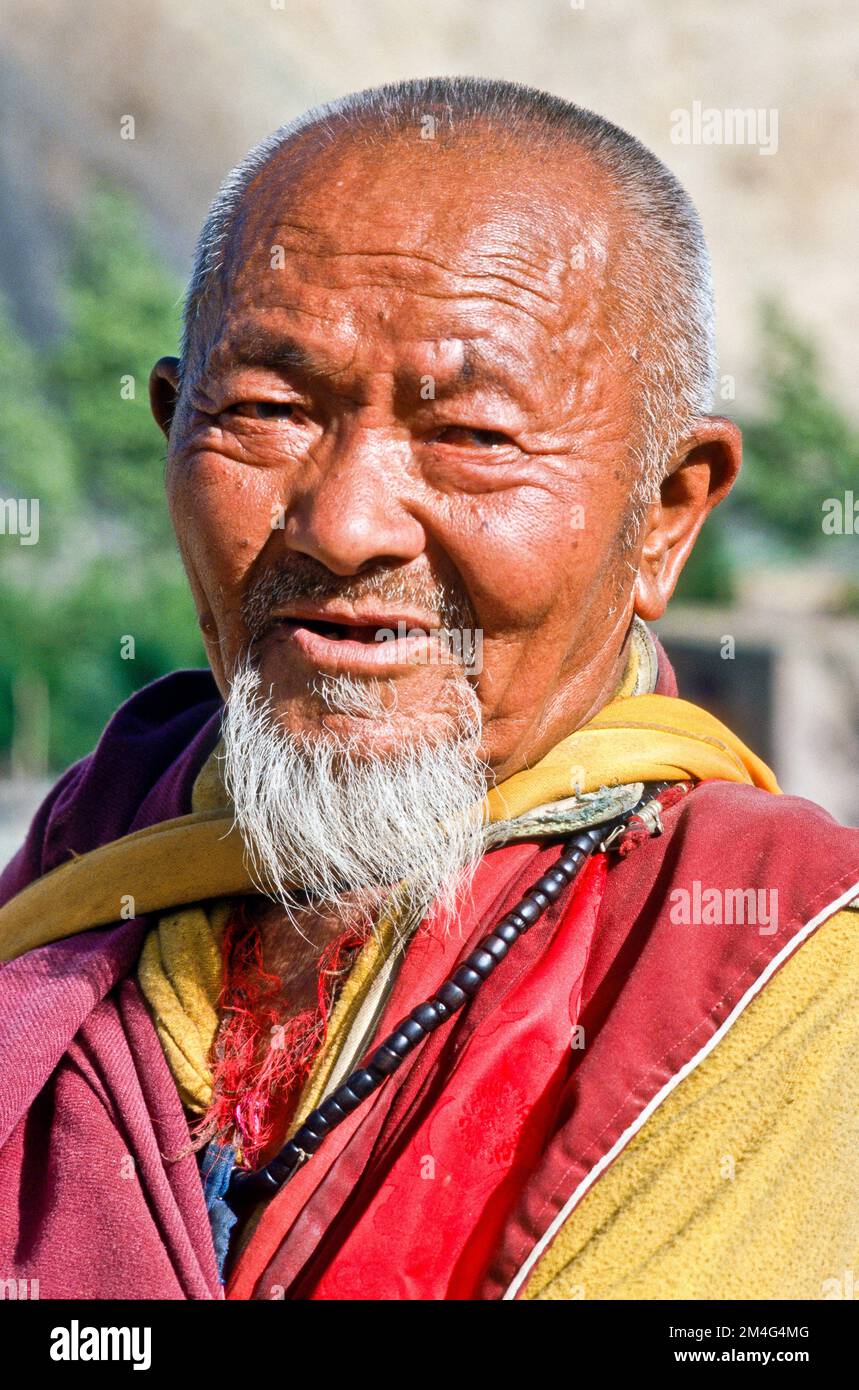 Portrait d'un moine de Hemis Gompa. Banque D'Images