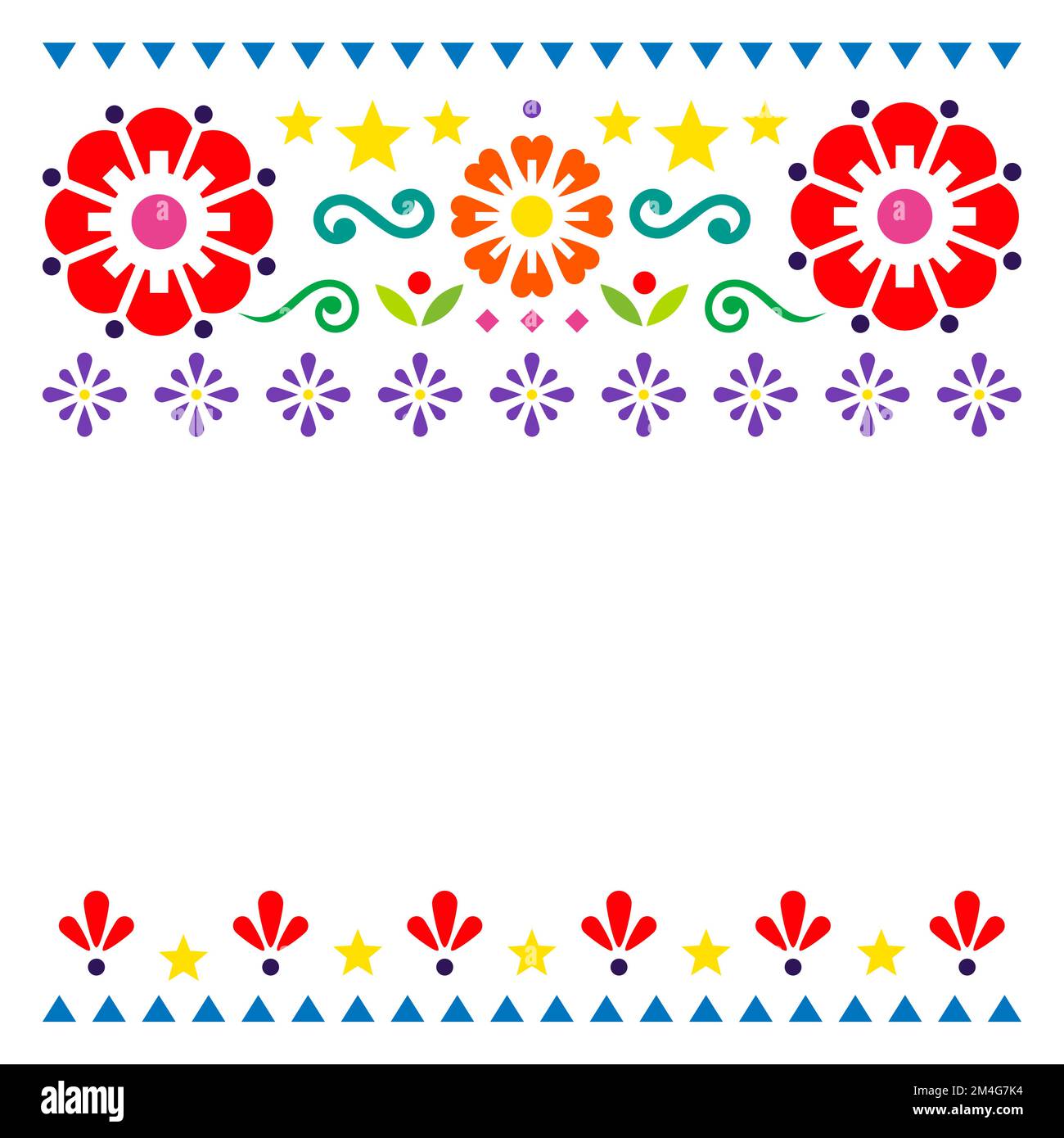 Motif de fleurs mexicaines, carte de vœux vectorielle rétro de style art populaire ou motif d'invitation Illustration de Vecteur