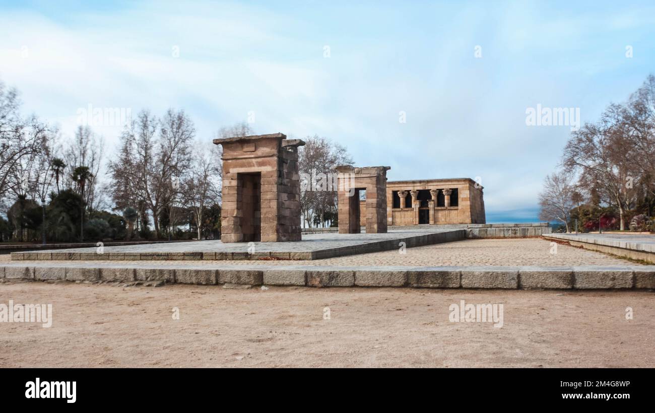 Magnifique temple de Debod, un ancien temple égyptien de Madrid, Espagne Banque D'Images