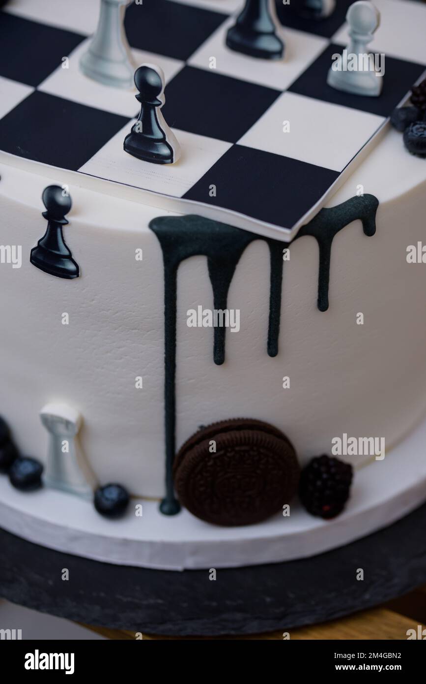 Gros plan d'un gâteau à damier Banque D'Images