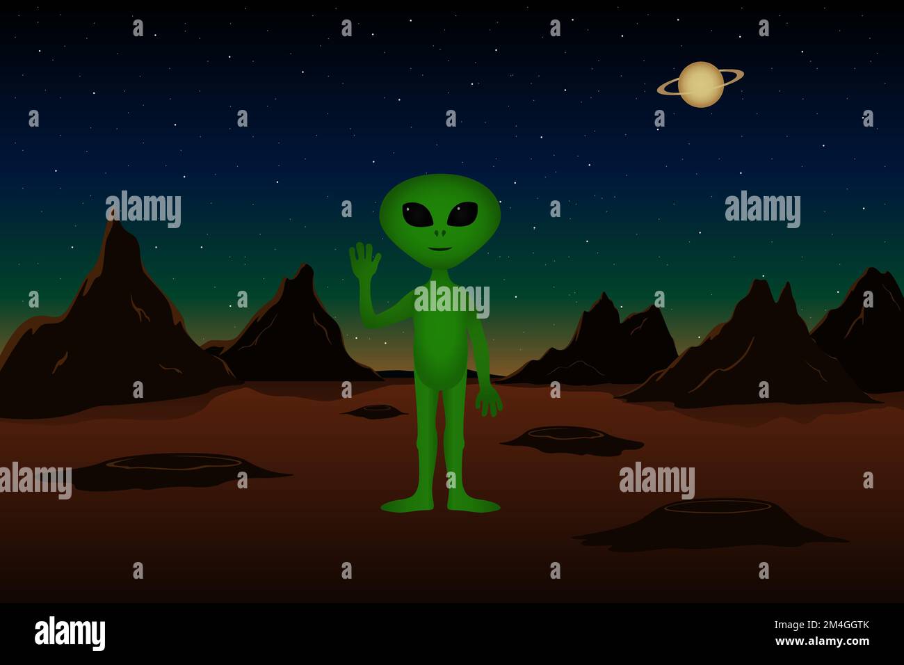Statif martien sur la planète Mars avec main levée. Style de dessin animé. Illustration vectorielle. Illustration de Vecteur
