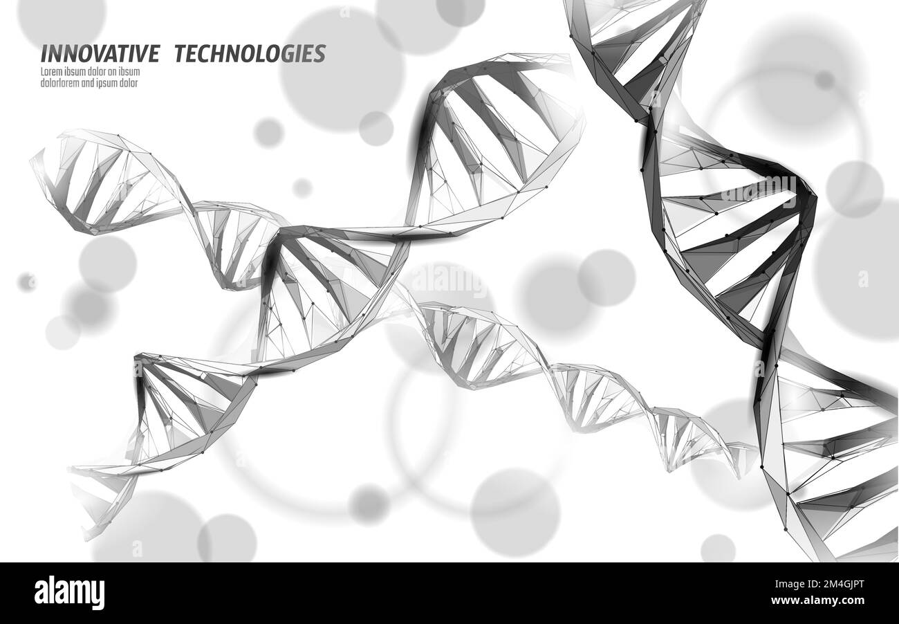 ADN 3D structure moléculaire chimique faible poly. Pièce de cellule saine de la ligne de point polygonale. Science microscopique médecine bleue génie du génome Illustration de Vecteur