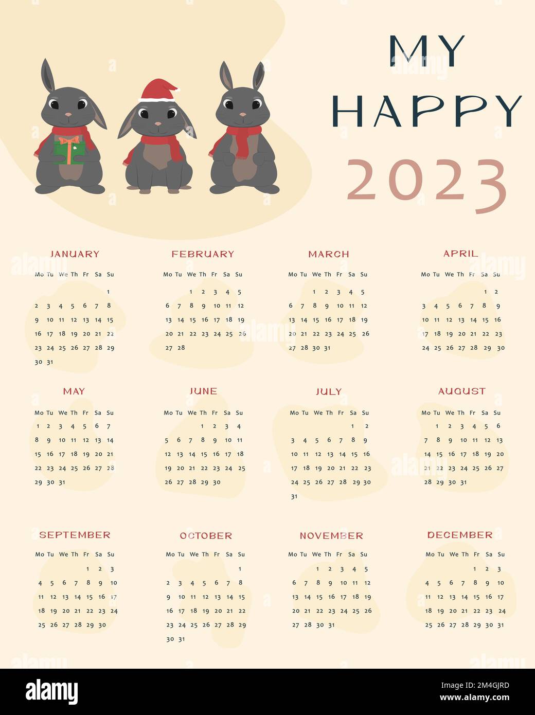 Calendrier 2023 lapin chinois année Banque D'Images