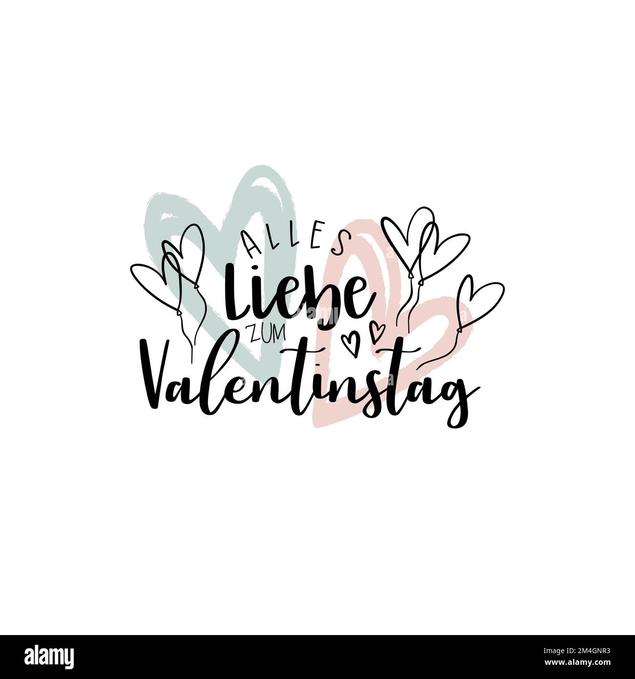 Jour de la Saint-Valentin langue allemande lettrage "Happy Valentines Day", belle écriture manuscrite, idéal pour les cartes, étiquettes-cadeaux Illustration de Vecteur