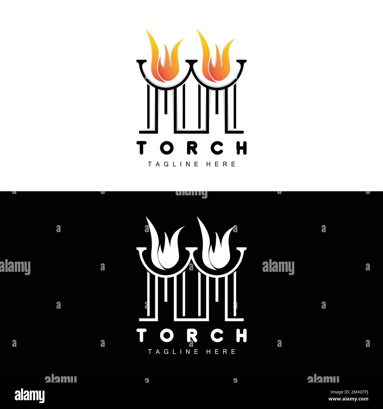 Logo de la torche, conception du feu, logo de la lettre, icône de la marque du produit Illustration de Vecteur