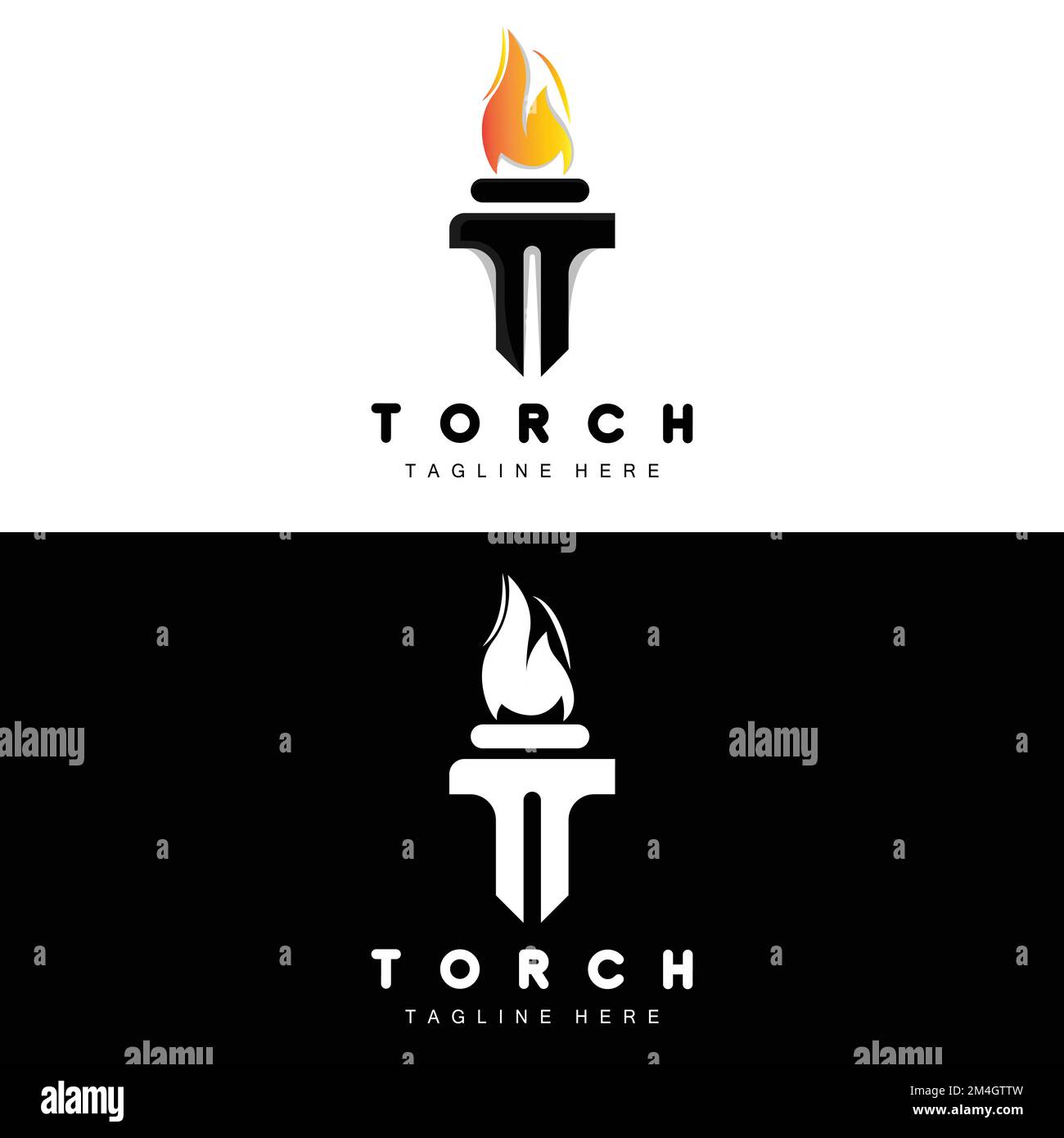 Logo de la torche, conception du feu, logo de la lettre, icône de la marque du produit Illustration de Vecteur