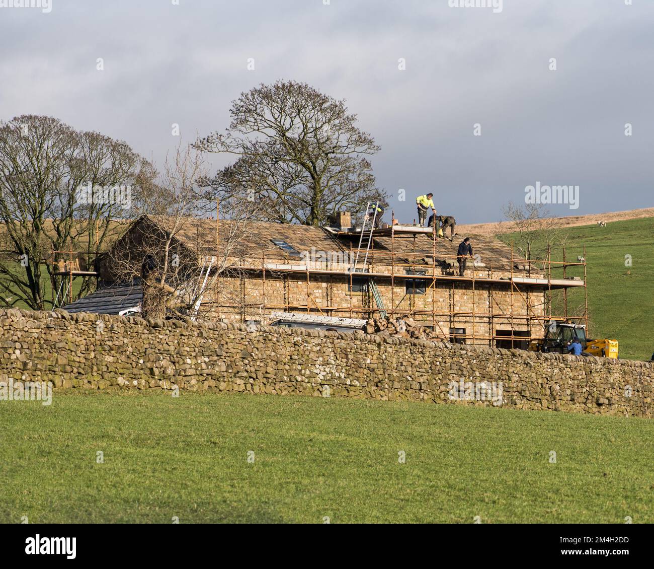 Travaux de construction avec conversion de grange à Little Newton à long Preston, Yorkshire Dales. Banque D'Images