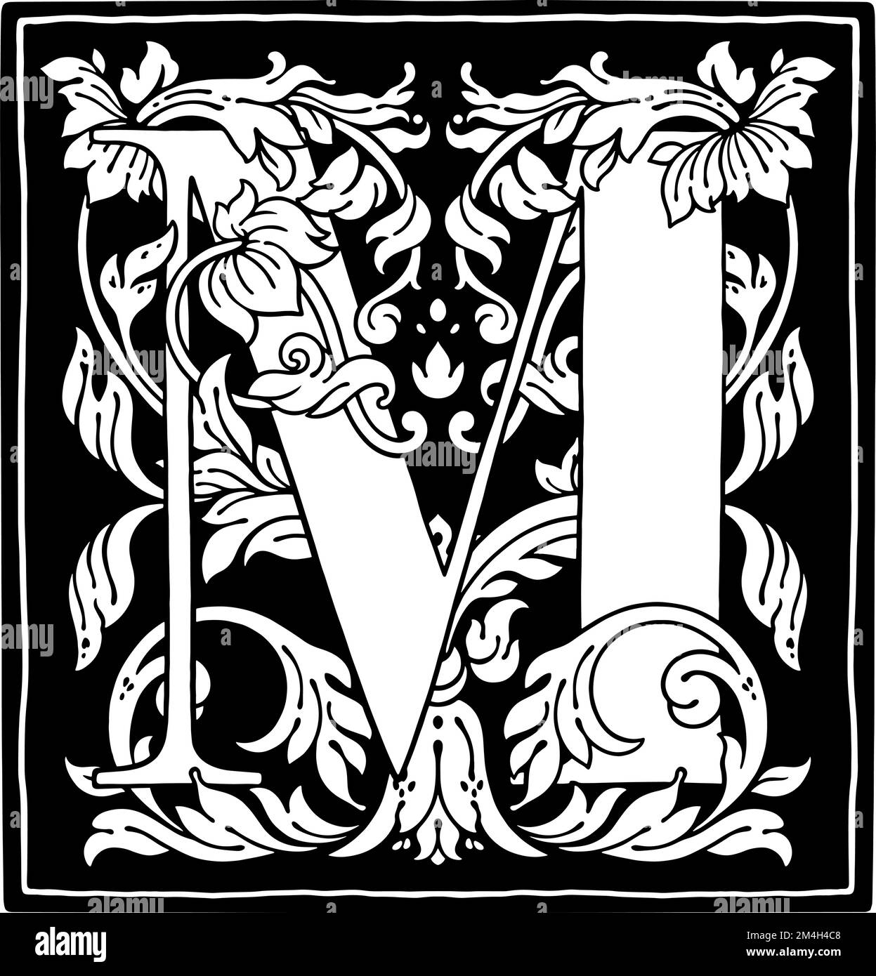 Lettre M fleur ornement alphabet monogramme. Magnifique logo vectoriel en lettres majuscules florales Illustration de Vecteur