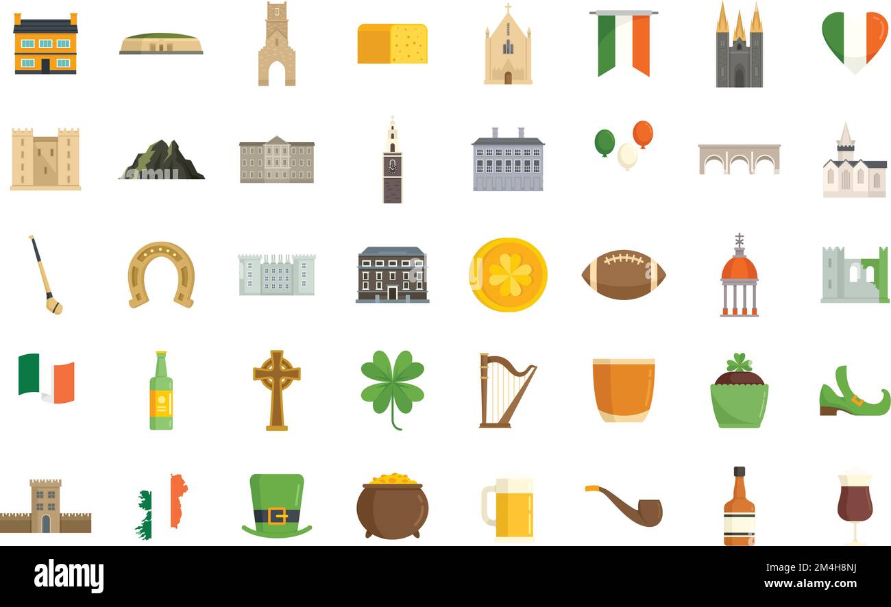 Ireland Icons Set. Jeu plat d'icônes vectorielles Irlande pour la conception de sites Web isolé Illustration de Vecteur