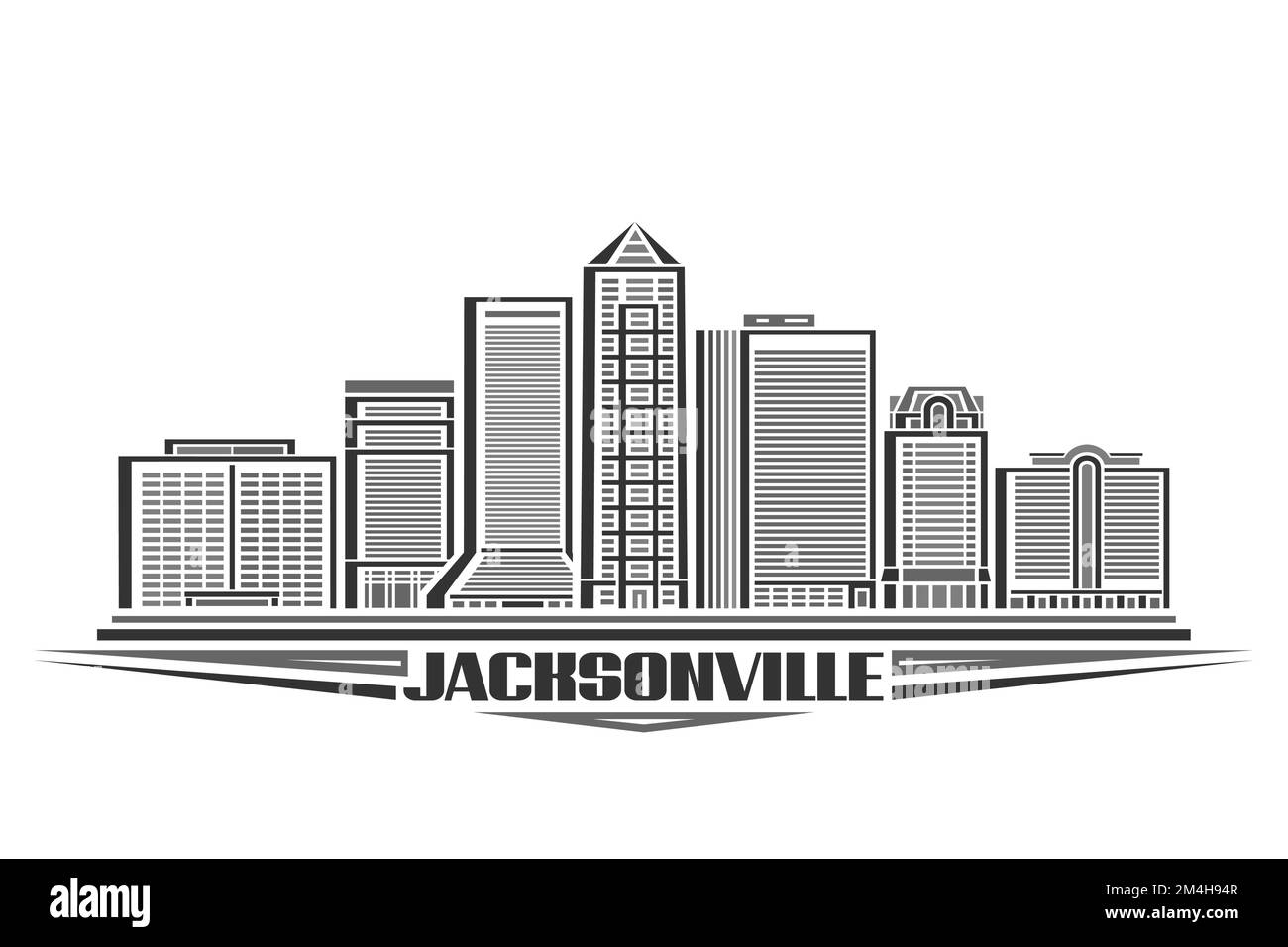 Illustration vectorielle de Jacksonville, signe horizontal monochrome avec design linéaire jacksonville City scape, american Urban Line art concept avec le modèle le plus complet Illustration de Vecteur