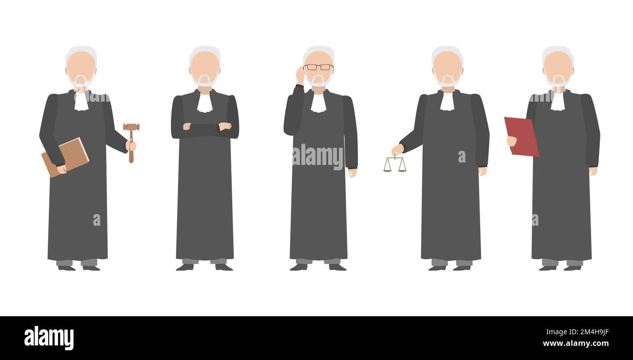 Juge âgé à poil gris debout dans des poses diverses. Vecteur. Illustration de Vecteur