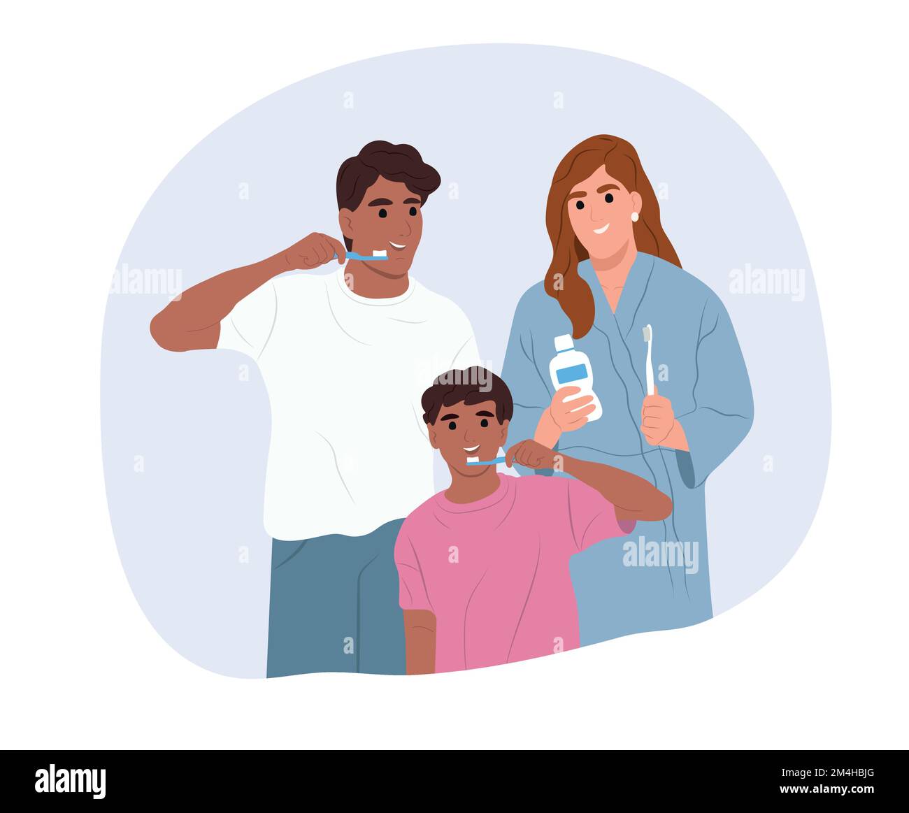 Journée mondiale de la santé bucco-dentaire. La famille afro-américaine s'occupe de la santé de ses dents et de ses gencives. Illustration vectorielle plate Illustration de Vecteur