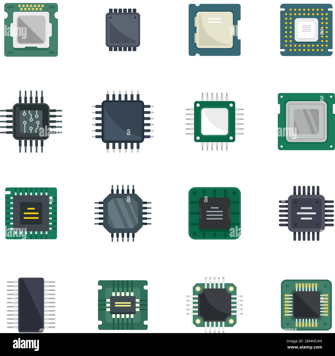 Les icônes de processeur définissent le vecteur plat. Carte d'ordinateur central. Puce électronique isolée Illustration de Vecteur