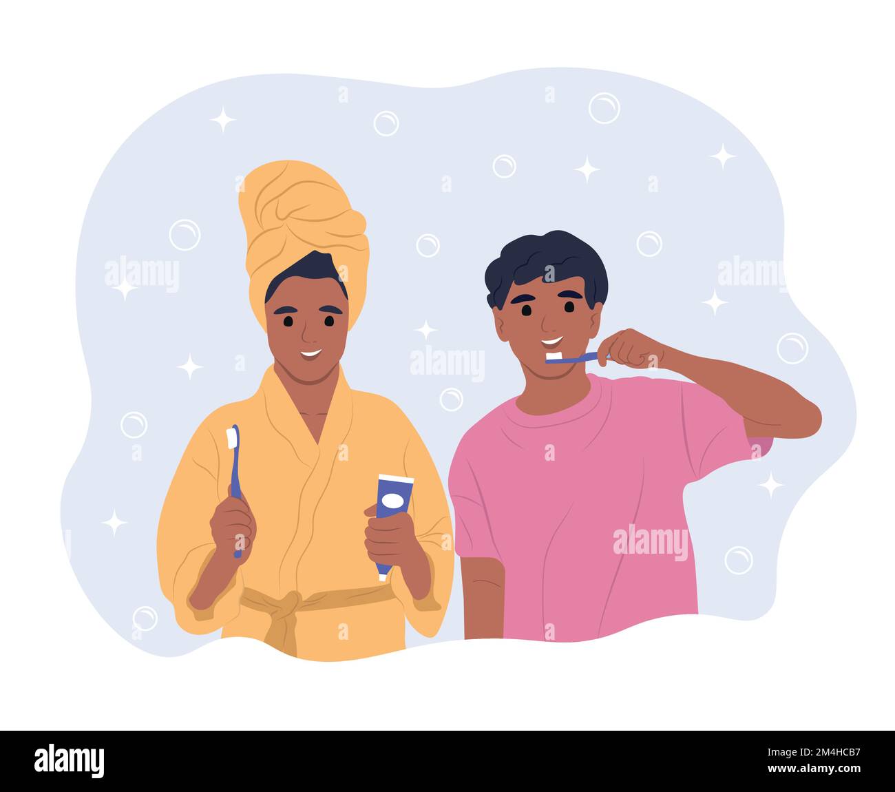 Les enfants afro-américains prennent soin de leurs dents et de leur cavité buccale. Journée mondiale de la santé bucco-dentaire. Illustration vectorielle plate Illustration de Vecteur