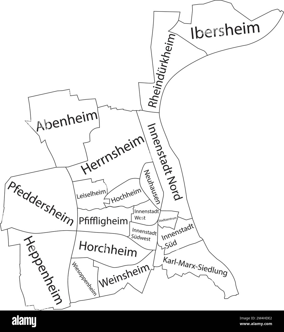Carte des quartiers marqués en blanc de WORMS, ALLEMAGNE Illustration de Vecteur