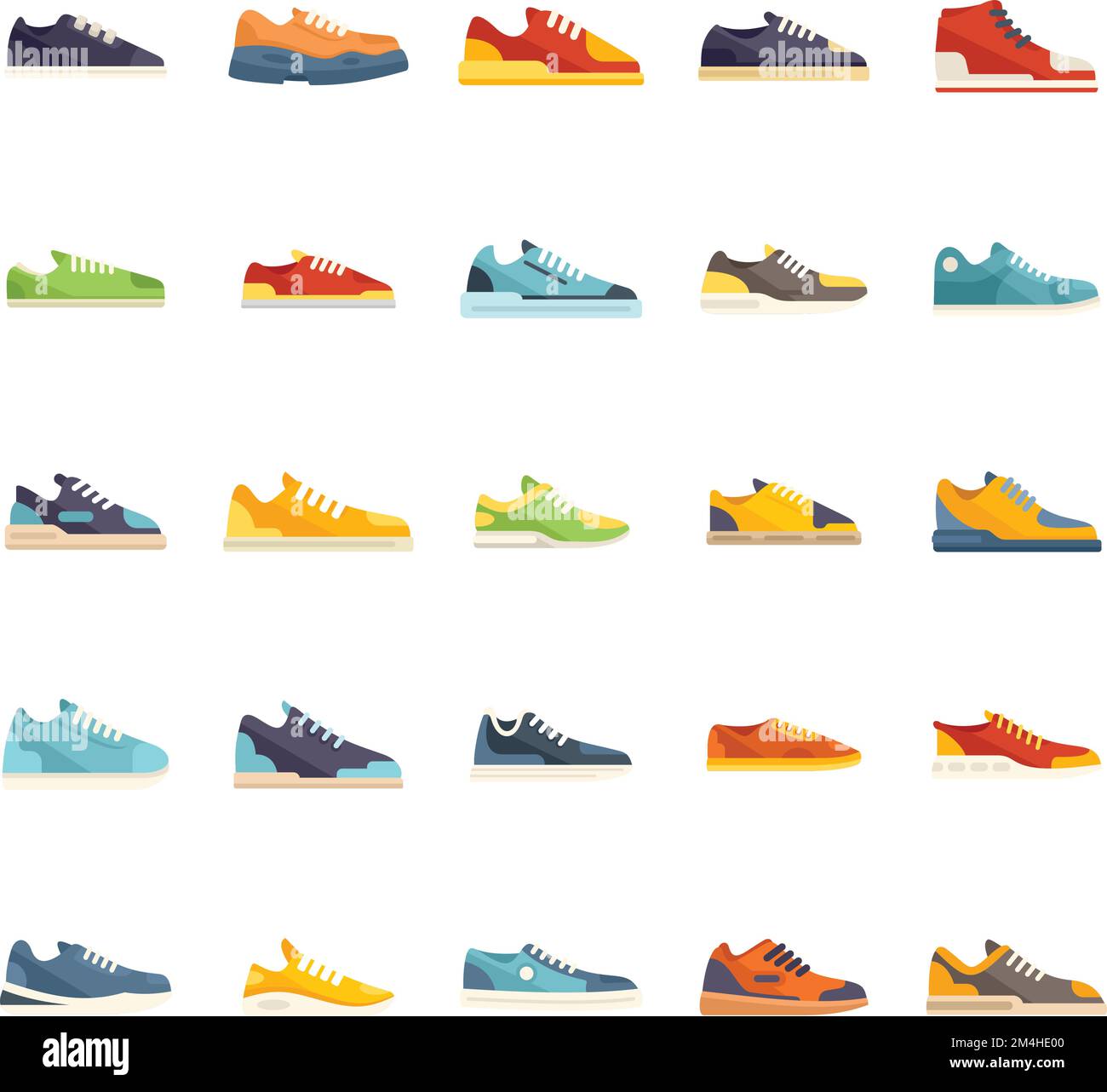 Les icônes Sneakers définissent un vecteur plat. Chaussure pour fille. Promenade de fitness isolée Illustration de Vecteur