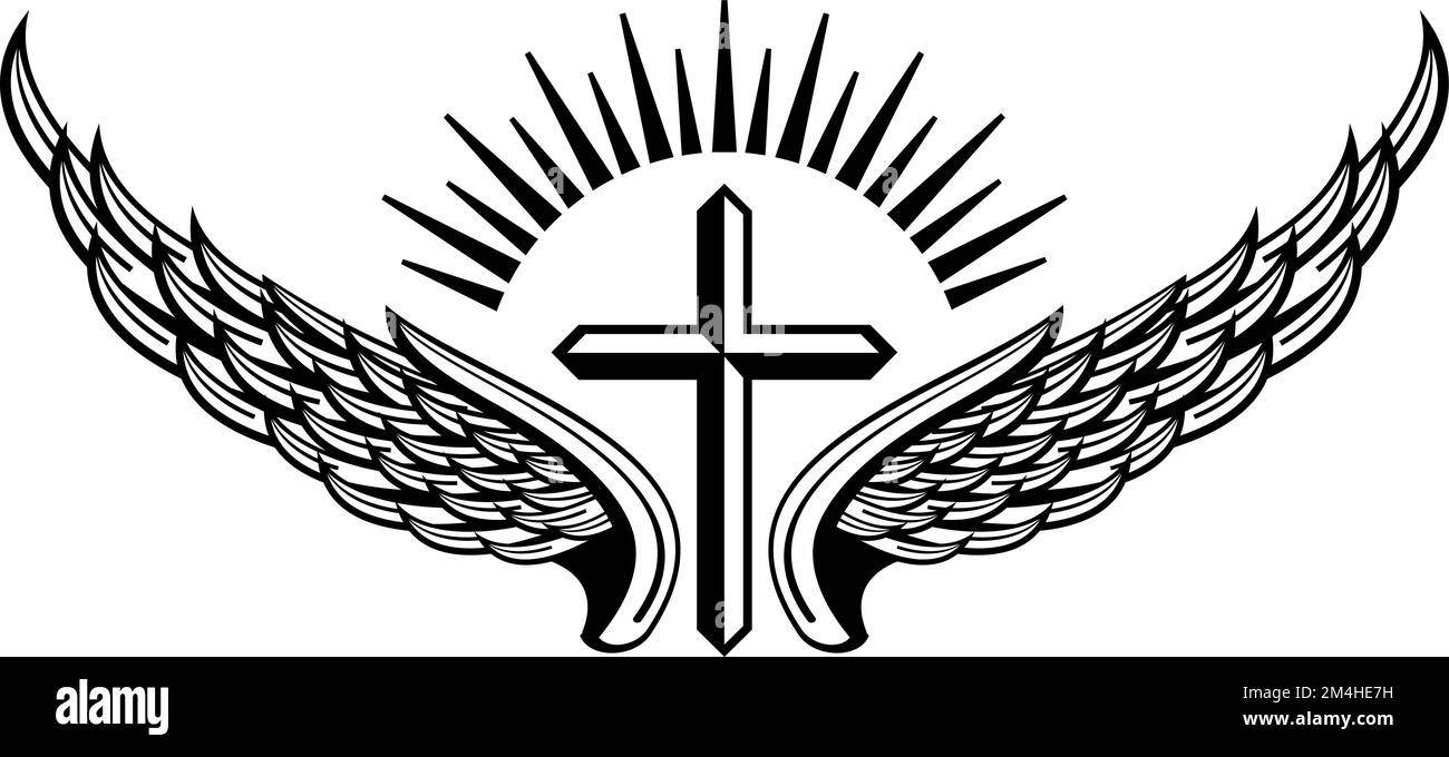 Emblème de croix à ailettes. Symbole Saint. Étiquette vintage Illustration de Vecteur