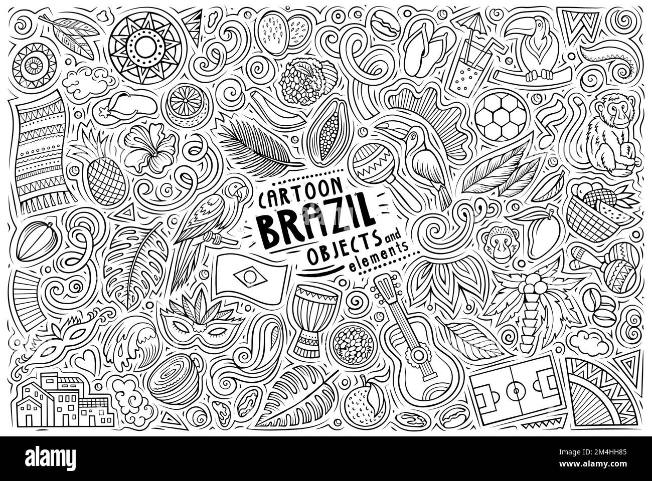Ensemble de symboles, d'objets et d'objets traditionnels brésiliens à vecteur de dessin animé Illustration de Vecteur