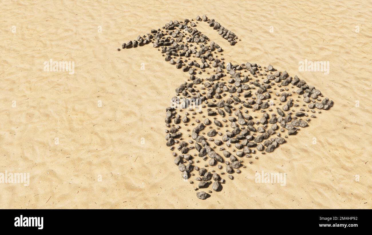 Concept pierres conceptuelles sur plage sable forme de symbole fait main, fond de sable doré, signe étudiant diplômé.Une métaphore de l'illustration de 3D pour l'enseignement Banque D'Images