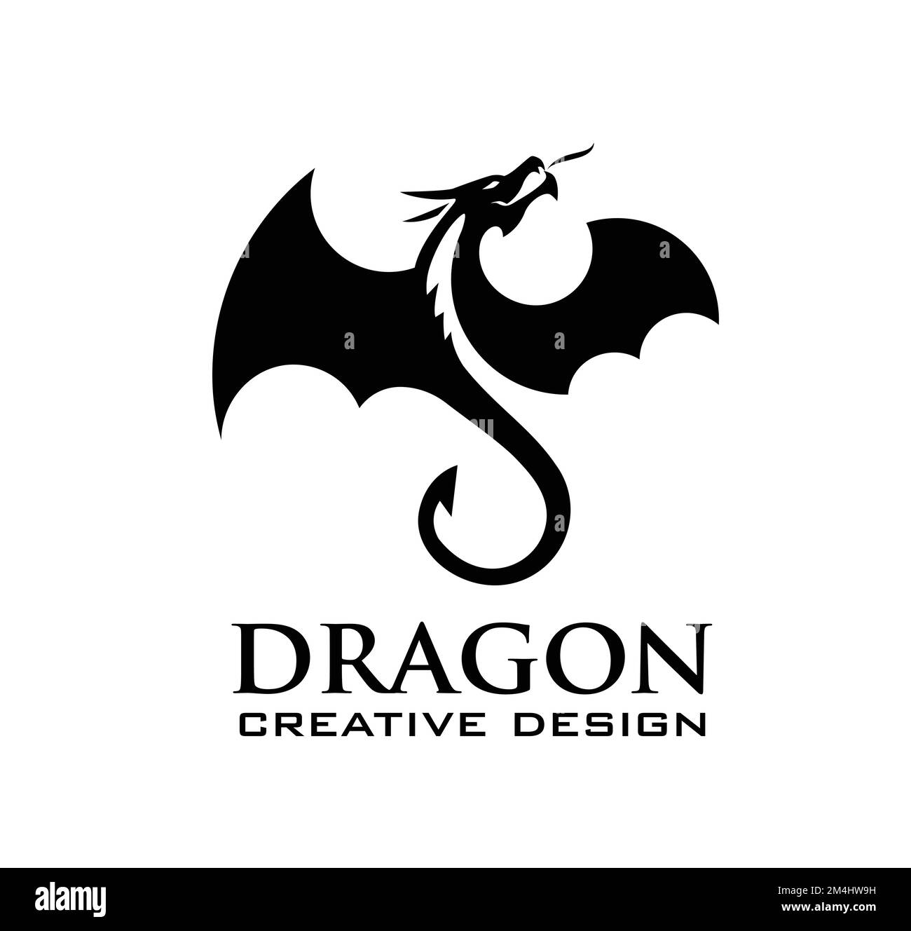 Un emblème de dragon noir isolé sur un fond blanc. Illustration de Vecteur