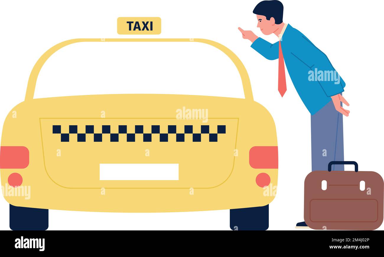 Un homme d'affaires arrête un taxi. Service de conduite rapide transport en voiture jaune Illustration de Vecteur