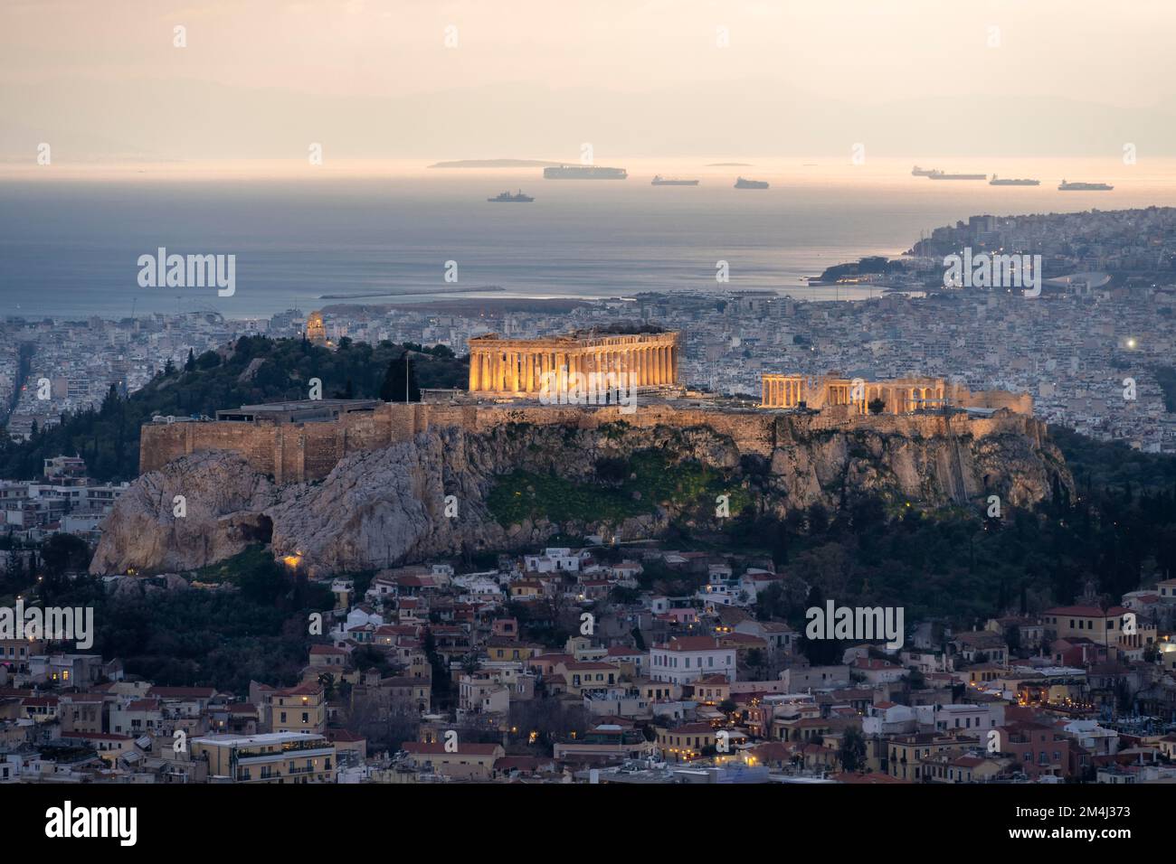 Ambiance nocturne, Temple du Parthénon, Acropole, Athènes, Grèce Banque D'Images