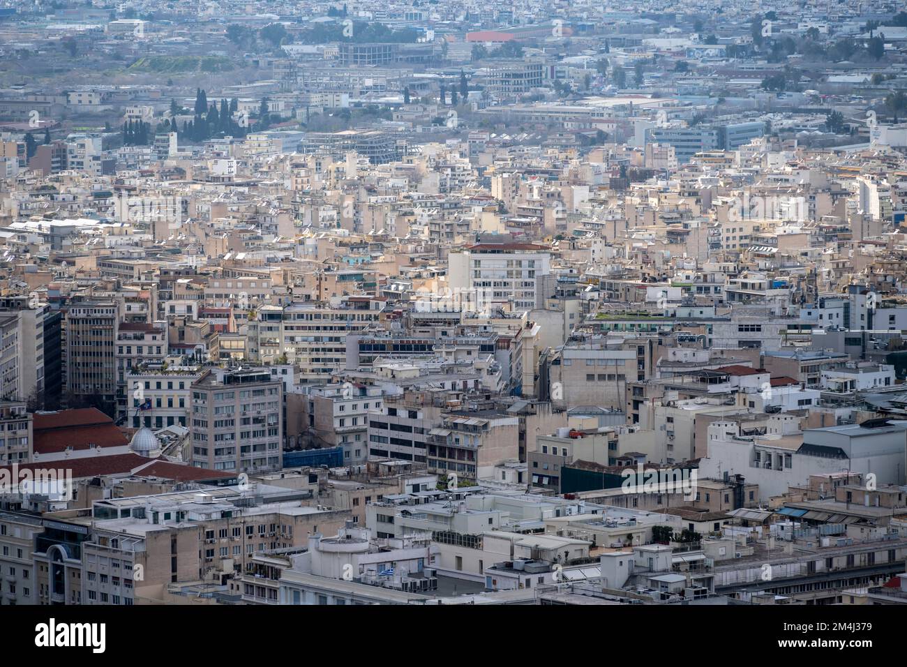 Paysage urbain densément peuplé, nombreuses maisons blanches, Athènes, Grèce Banque D'Images
