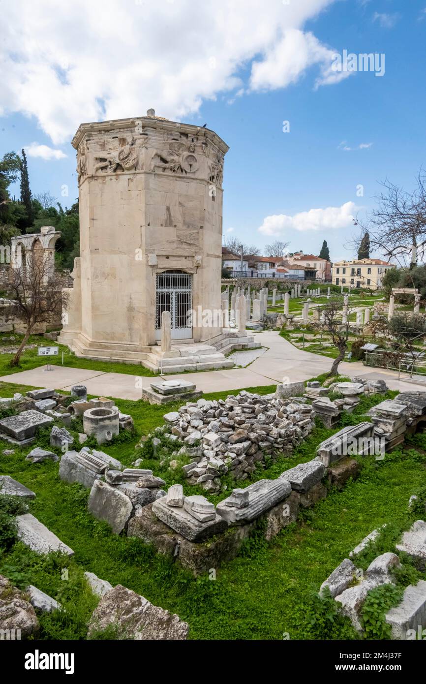 Tour des vents, ruines de l'agora romaine, vieille ville d'Athènes, Grèce Banque D'Images