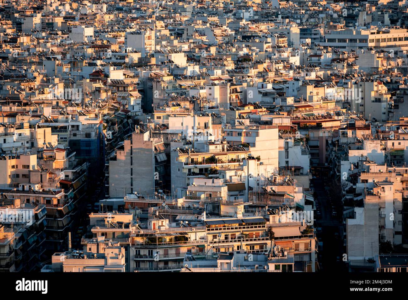 Paysage urbain densément peuplé, nombreuses maisons blanches, Athènes, Grèce Banque D'Images